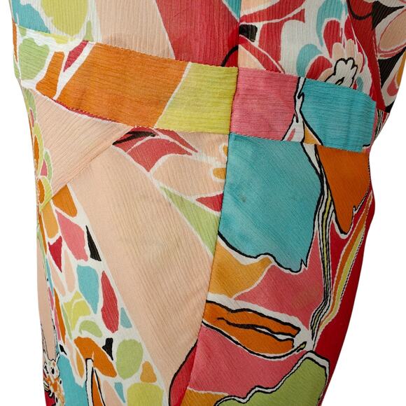 Lafayette 148 Crinkle Silk Dress Size 2 Colorful Mod Spring Summer Beachy - Picture 8 of 15